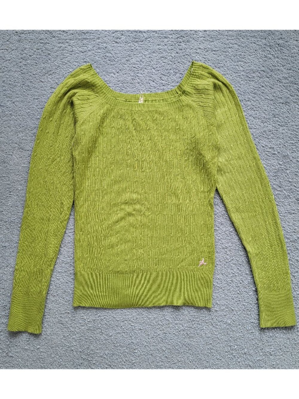 Y2K Vintage Cafe Brand Ribbed Lime Green Knit Sweater Womens Size Large